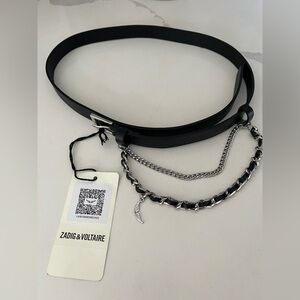 Zadig & Voltaire 'Rock' Black Leather Multi Silver Chain Belt Made In France